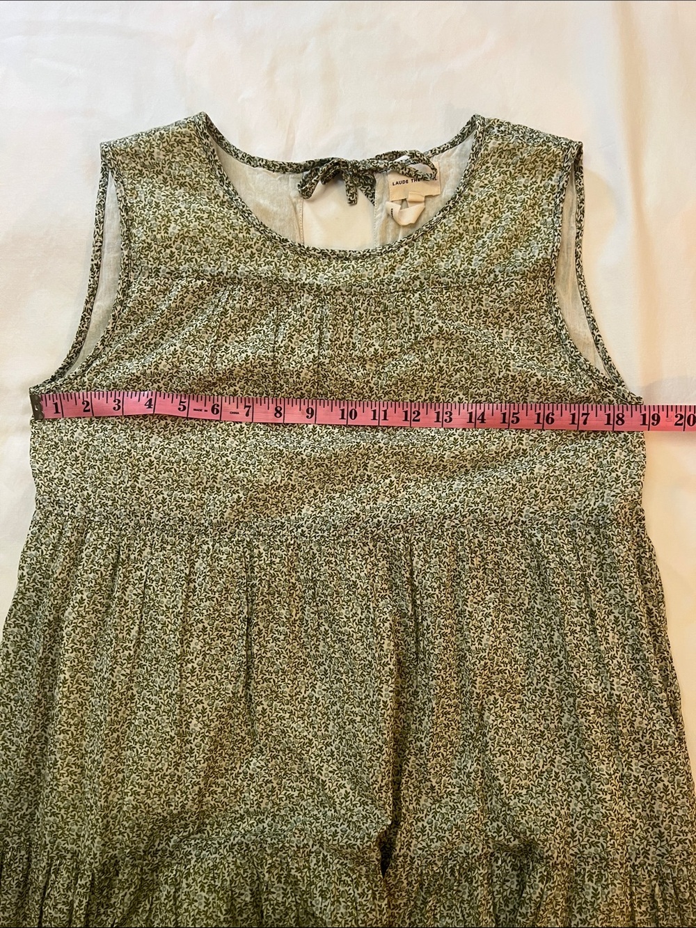 Laude the Label Tiered Maxi Dress Sage Green Micro Ditsy Floral Organic Cotton M - Picture 9 of 12